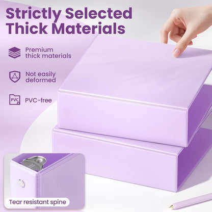 SUNEE 3 Ring Binder 3 Inch 1 Pack, Clear View Binder Three Ring PVC-Free (Fit 8.5x11 Inches) for School or Office Supplies, Pink