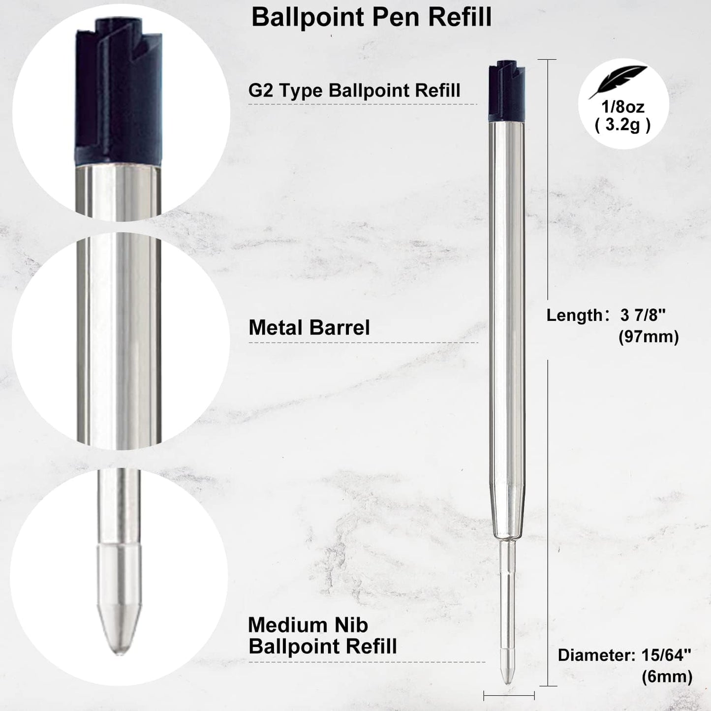 Black Ink Pen Refills Ballpoint Black, 12 Pack Ballpoint Pen Refills Medium Point 1.0mm Tip Smooth Writing Pen Refill (12 Black)