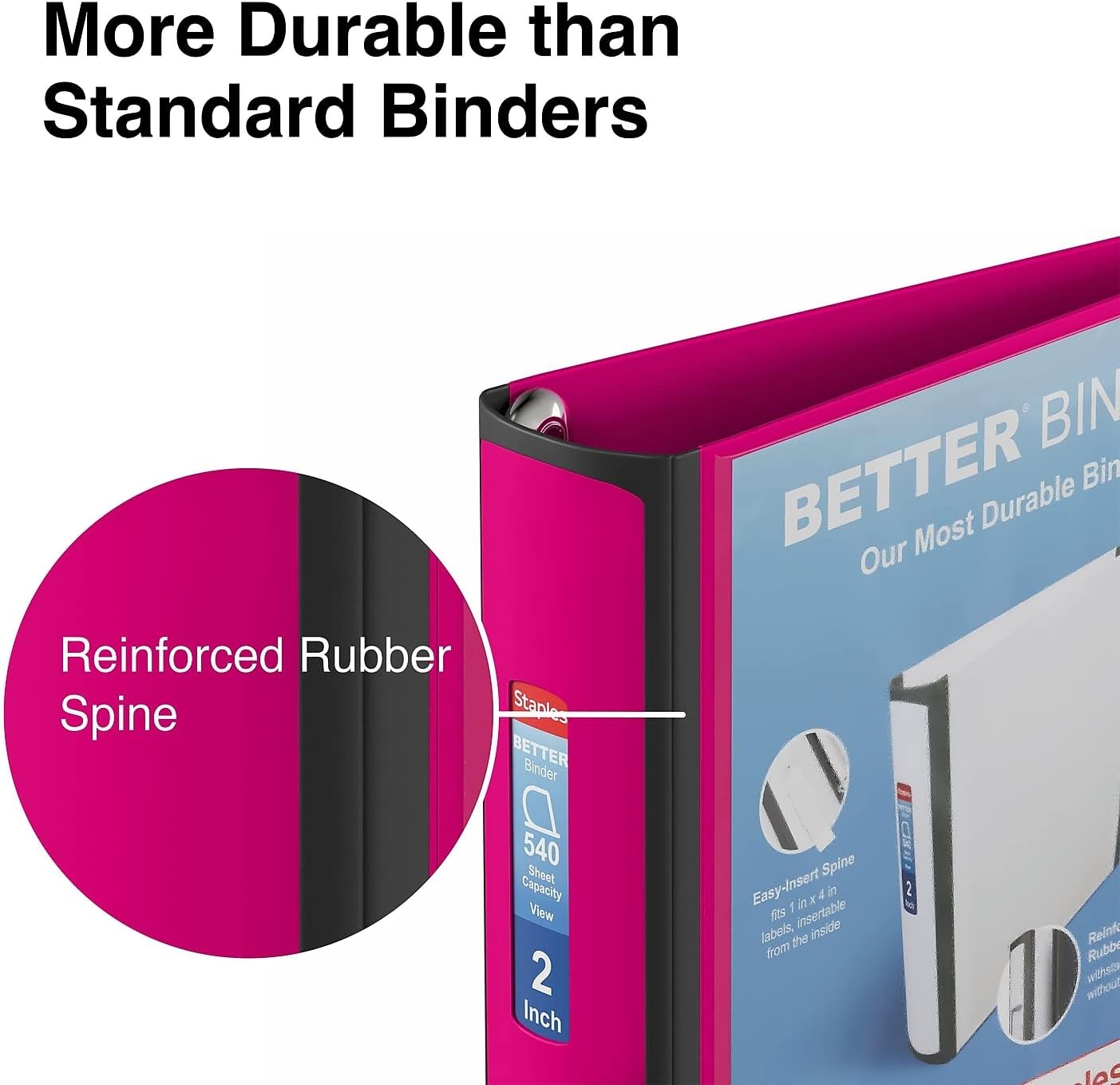 Staples Better Binder 2-Inch D-Ring View Binder, Reinforced Spine, Holds Up to 540 Sheets, Teal, for Office & School