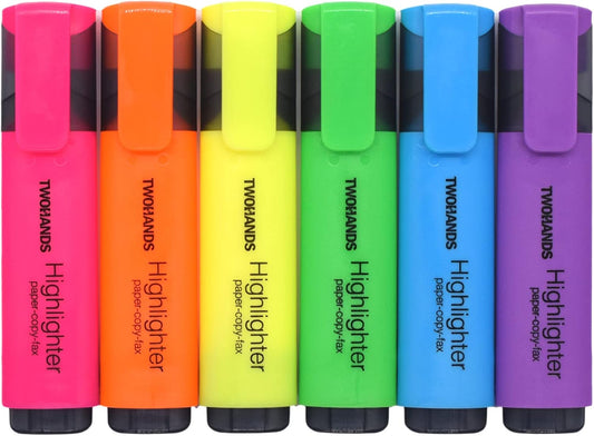 TWOHANDS Highlighter,Chisel Tip Marker Pen,6 Assorted Pastel Colors,H2007