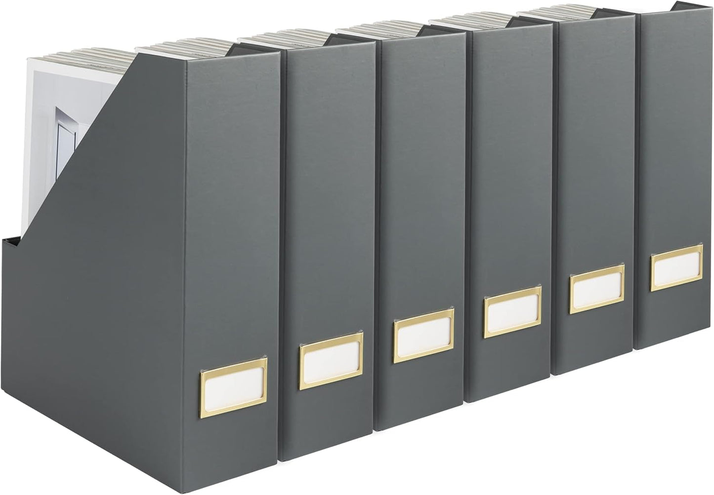 BLU MONACO Foldable Black Magazine File Holder | Set of 6 Cardboard Desk Organizer Boxes | Vertical Magazine File Holder | Standing File Holder | Office Classroom or Home