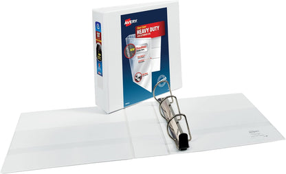 Avery Heavy-Duty View 3 Ring Binder, 2 Inch One Touch Slant Rings, 530-Sheet Capacity, DuraHinge, 2.8 Inch Wide Spine, Customizable Clear Cover and Spine, 1 White Binder (79792)