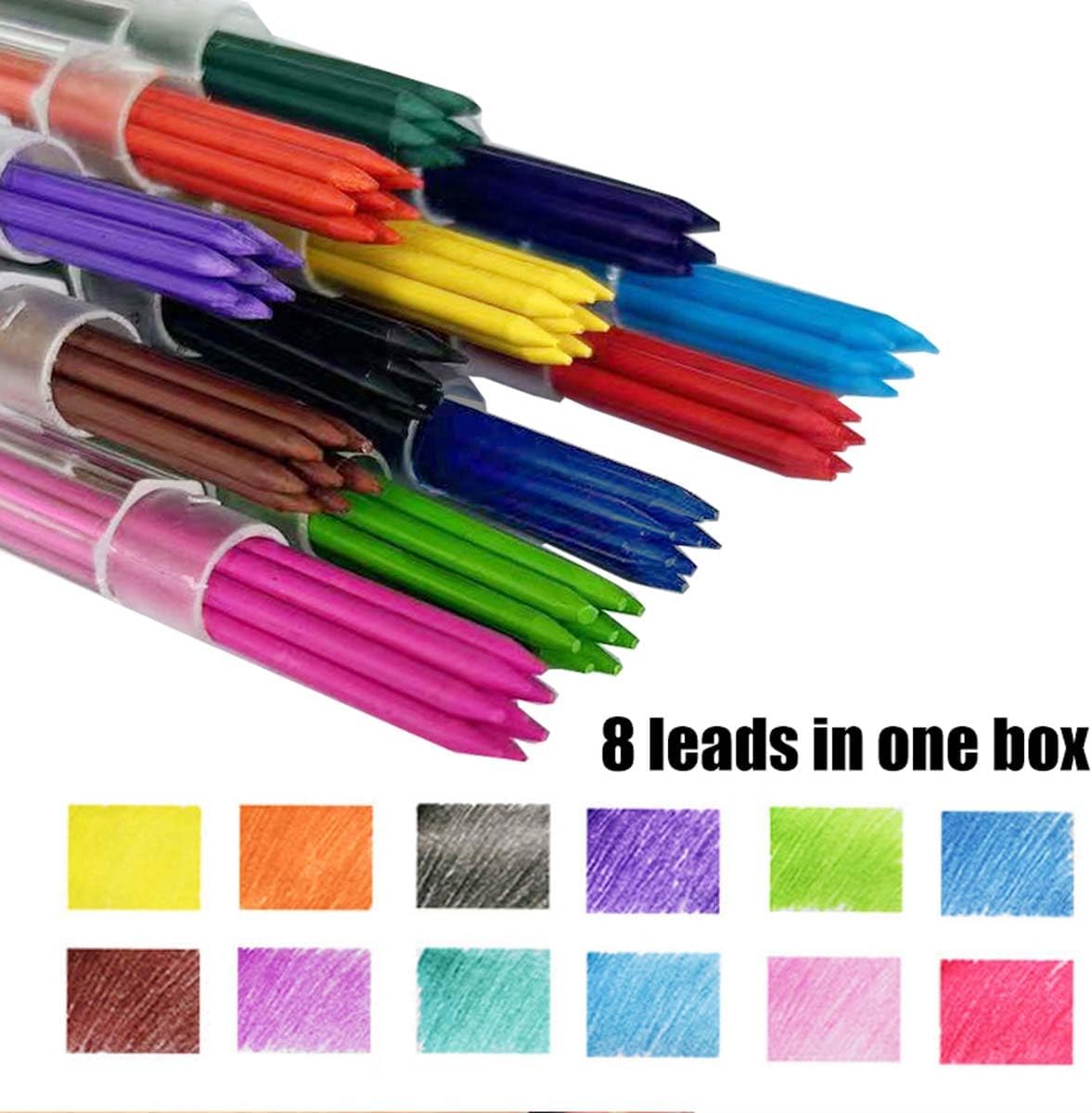 MROOFUL 2.0mm 96 pieces 12 Color Pencil Leads, Lead Filled Art Sketching Supplies, Red, Blue, Yellow, Green, Pink Pencil Leads, Automatic Lead