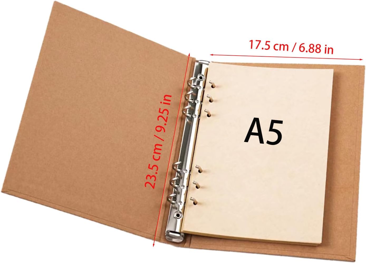 A5 Binder 6 Ring, A5 Binder, 2pcs Kraft Paper 6 Round Ring Binder Cover Protector for Journal Note Book Carrying Around Notes (A5-6Ring)