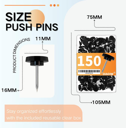 150 PCS Clear Push Pins Tacks Count in Reusable Box for Bulletin Boards and Wall Displays Heavy Duty Plastic Head