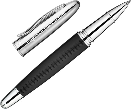 BEILUNER 318 Luxury Leather Pen, Hand-Stitched Premium Leather, Chrome-Plated Finish, Schmidt Ink Refill, Best Rollerball Pen Gift for Men & Women, Refillable, Executive Writing, Nice Pens