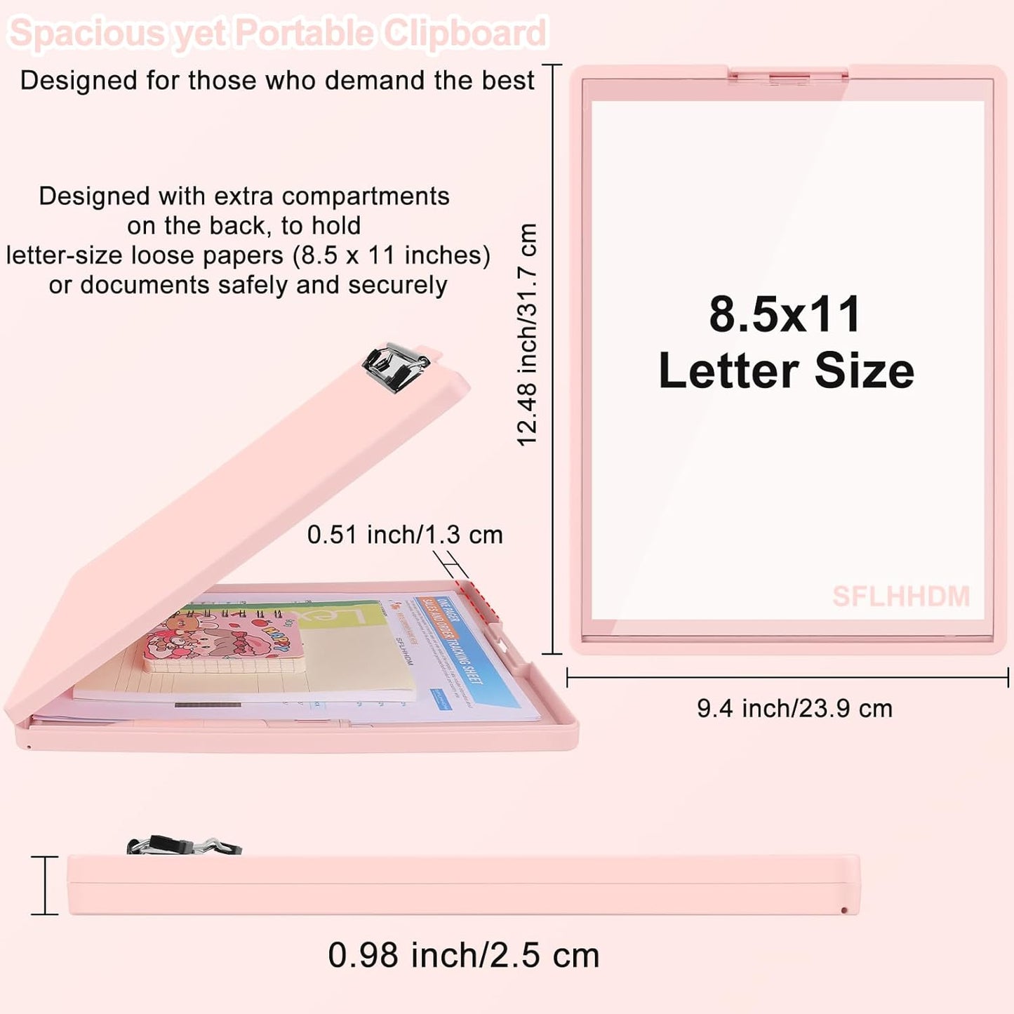 SFLHHDM Clipboard with Storage,Heavy Duty Clip Boards 8.5x11 with 2 Storage Case,Clear Visible Panel Storage Clipboards,Side Opening Nursing Clipboard Folder for Office Supplies-Light Purple