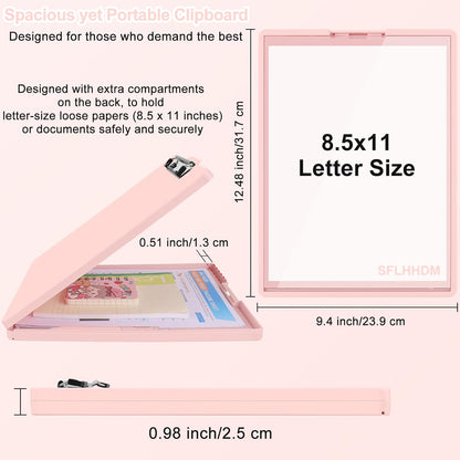 SFLHHDM Clipboard with Storage,Heavy Duty Clip Boards 8.5x11 with 2 Storage Case,Clear Visible Panel Storage Clipboards,Side Opening Nursing Clipboard Folder for Office Supplies-Light Purple