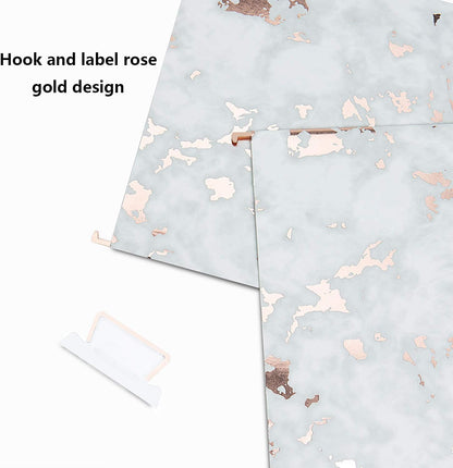 Y YOMA 12 Pack Rose Gold Hanging File Folders Letter Size Decorative File Folder Cute Pretty Hanging Folder Organizer for Filing Cabinet Office Home with 1/5-Cut Adjustable Tabs, 3 Gold Foil Design
