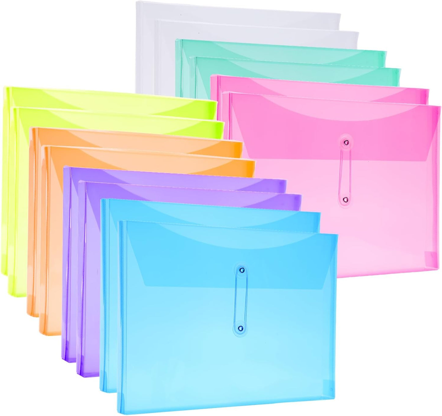 A4 Letter Size Plastic Poly Envelopes with Button and String Tie Closure, 1-1/4" Expansion Clear File Folders Side Loading Documents Organizer for Home School and Office Supplies (7)