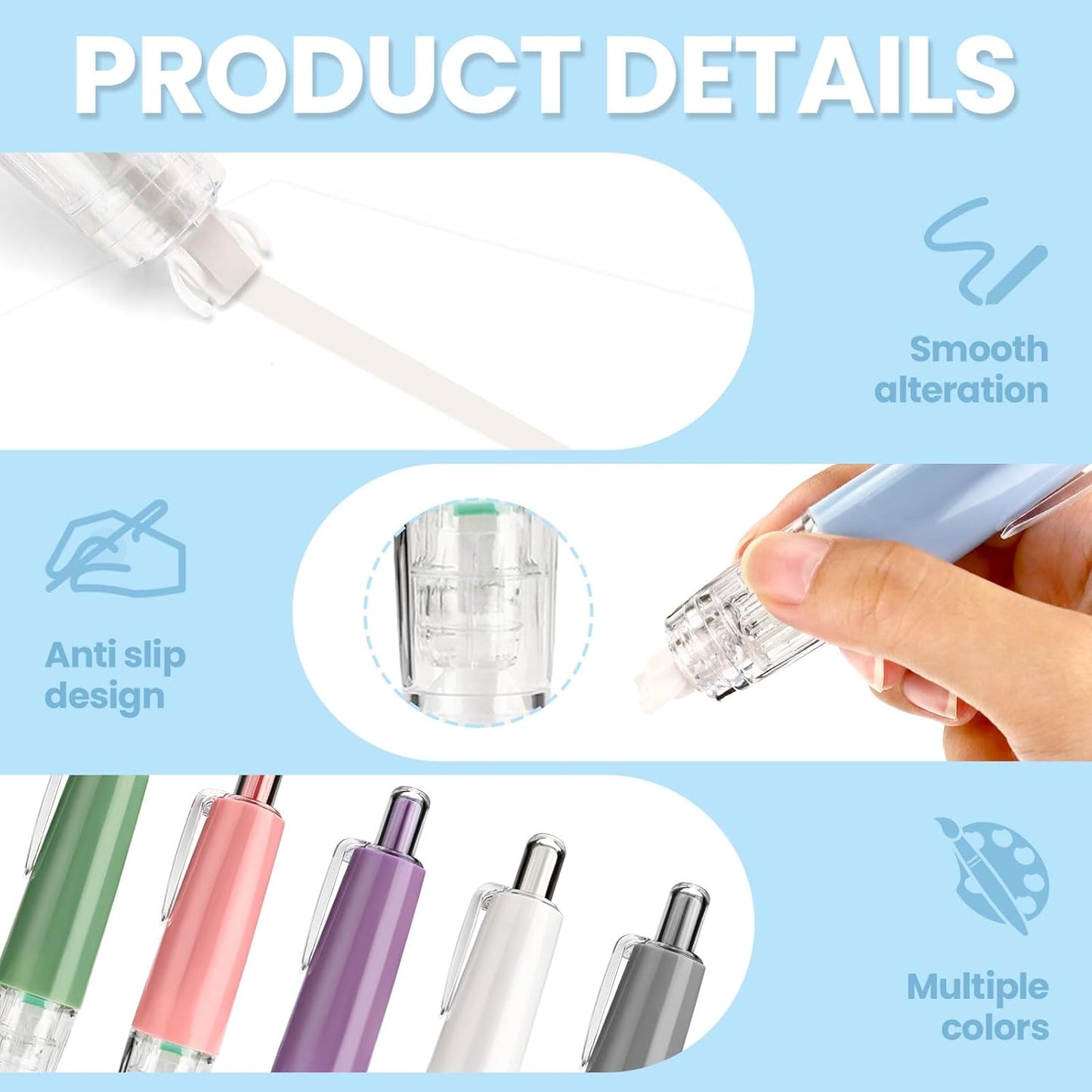 Refillable Retractable Correction Tape Refill, 12 Pack Correction Tape Refills Easy to Use Applicator, Pen Shaped Applicator Refills for School Office Journal Wrong Writing Instant Correct (Pack, 12)