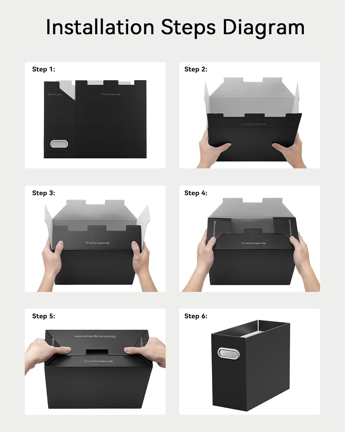 Oterri File Organizer Box, Portable Collapsible Cardboard File Folder Organizer with Handle for Letter Size Hanging Files, Document Storage Box for Home Office & Classroom (4 Packs, Black)