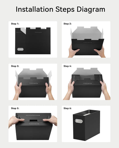 Oterri File Organizer Box, Portable Collapsible Cardboard File Folder Organizer with Handle for Letter Size Hanging Files, Document Storage Box for Home Office & Classroom (4 Packs, Black)
