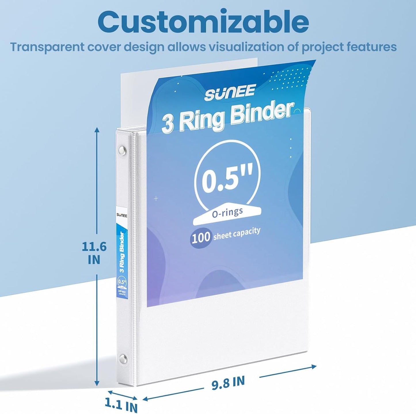 SUNEE 3 Ring Binders 1 Inch 12 Pack, Clear View Binders Bulk Three Ring PVC-Free (Fit 8.5x11 Inches) for School or Office Business Supplies, White