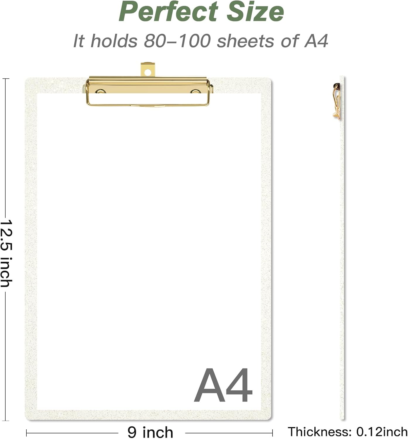 Rimilak Acrylic Glitter Clipboards, Sparkly Board with Low Profile Gold Clip, Designed for Classroom School and Office Use, A4 Letter Size 9 x 12.5 in, Pink