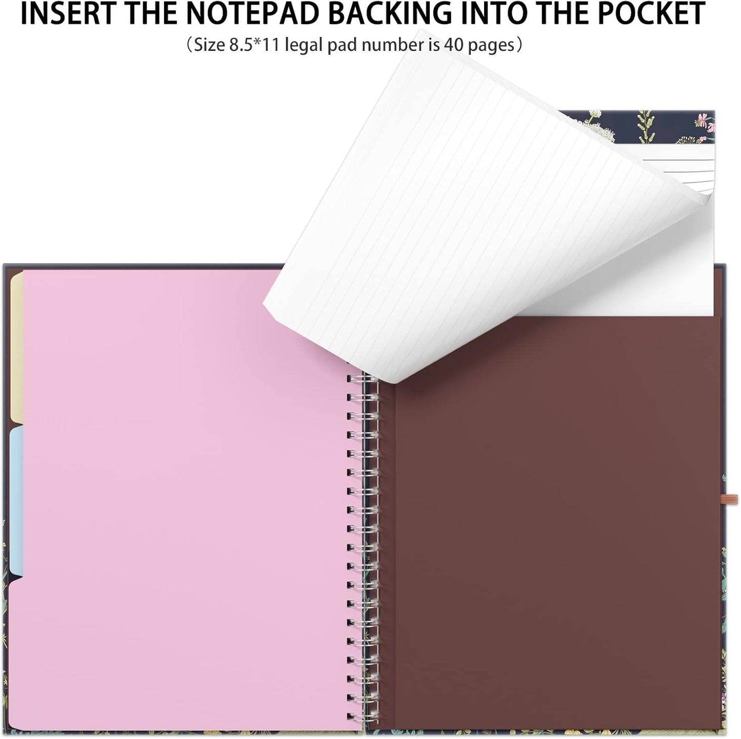 Rimilak Spiral Clipboards Folio with Refillable Lined Notepad, 14.5 x 9.8 In, Hardcover Cover with 5 Interior Pockets, Elastic Band and Pen Loop Series. Cute Stylish Clipfolio, Daisy Flower