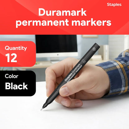 STAPLES Permanent Markers, Ultra Fine Tip, Black, 12 Pack – Duramark Precision Markers for Writing, Drawing & Labeling