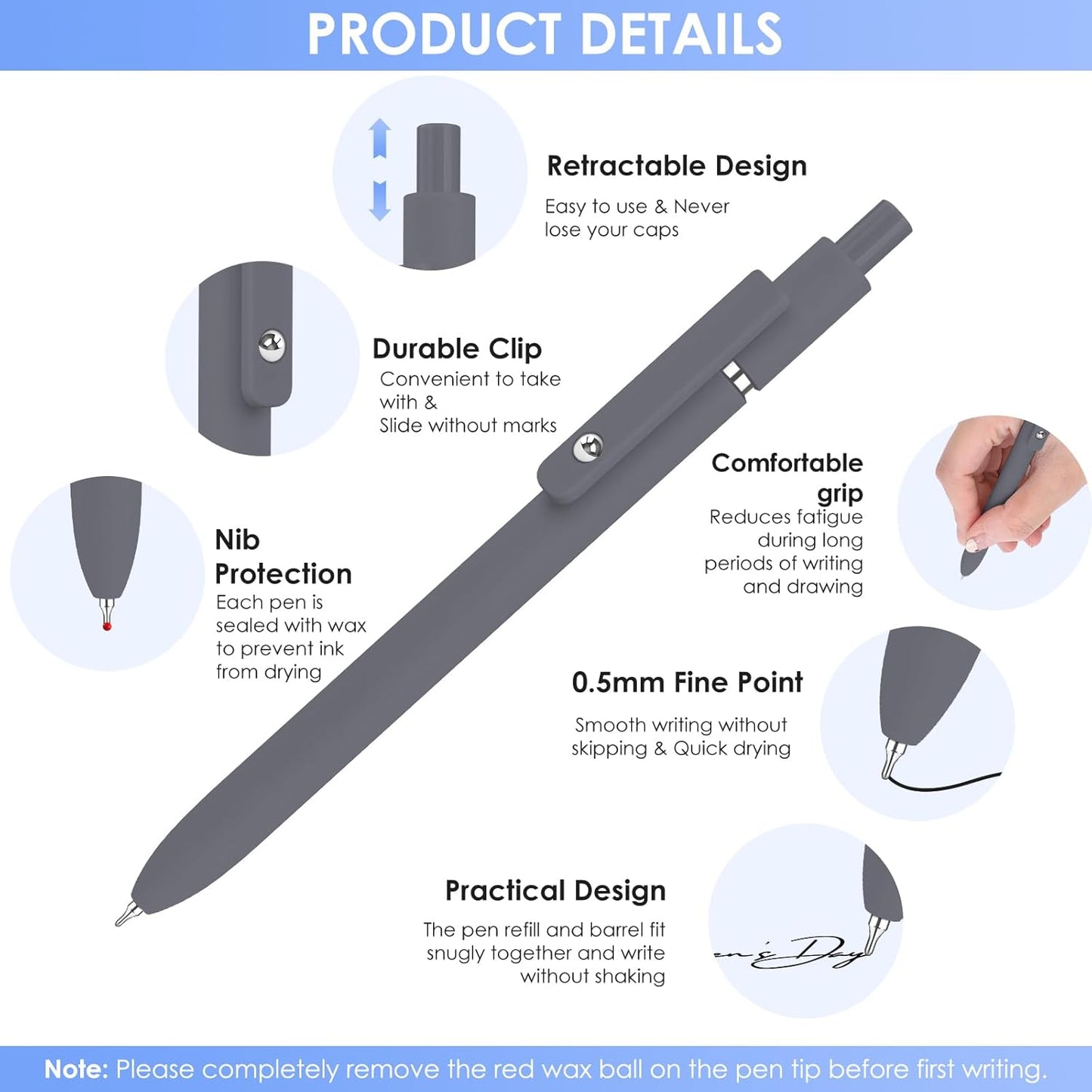Donyang Gel Pens, 7pcs 0.5mm Black Ink Pens Quick Dry Fine Point Smooth Writing Pens for Journaling Note Taking, Cute Nurse Teacher Work Desk Accessories Office School Supplies Gifts for Women Men