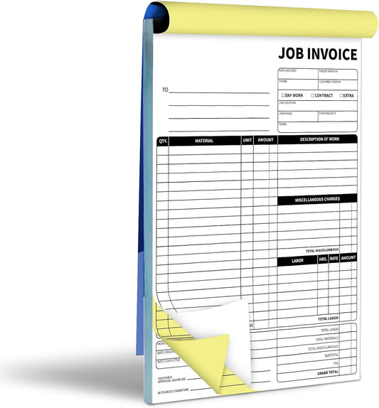 Carbonless Work Order Forms,7.5 x 11 inches Invoices for Small Business,Sales Order Book with Backing Board, 2-Part Receipt with Carbon Copy, 50 Sets