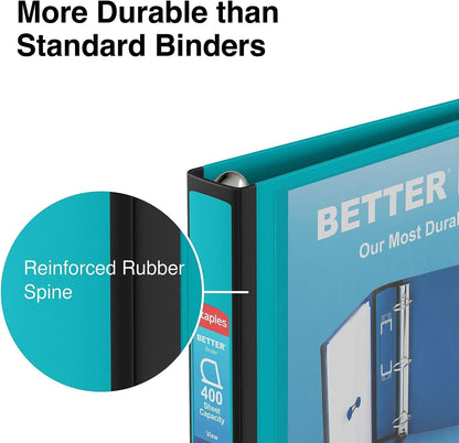 Staples Better Binder 2-Inch D-Ring View Binder, Reinforced Spine, Holds Up to 540 Sheets, Teal, for Office & School