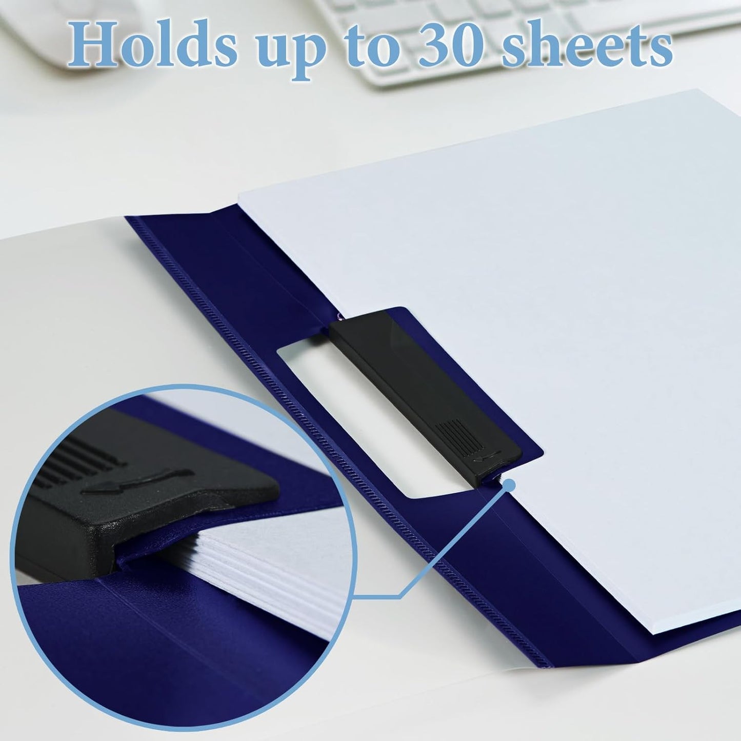36 Pack Swing Clip Report Covers, Plastic Presentation Folders with Clip for Professional Use, Clear Front and Navy Blue Frosted Back, 9 x 11.4 Inches for Letter Size