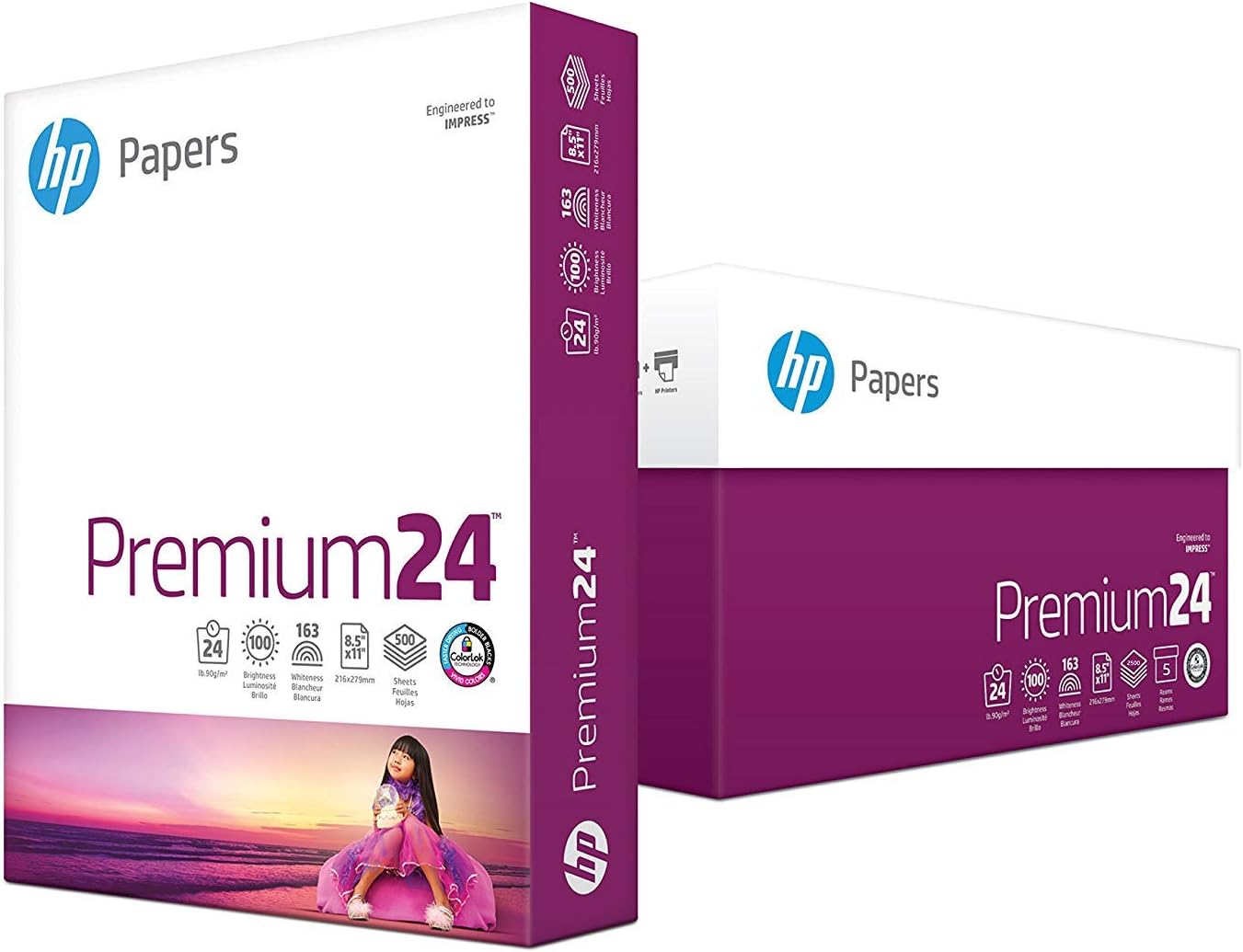HP Printer Paper | 8.5 x 11 Paper | Premium 24 lb | 1 Ream - 500 Sheets | 100 Bright | Made in USA - FSC Certified | 112400R