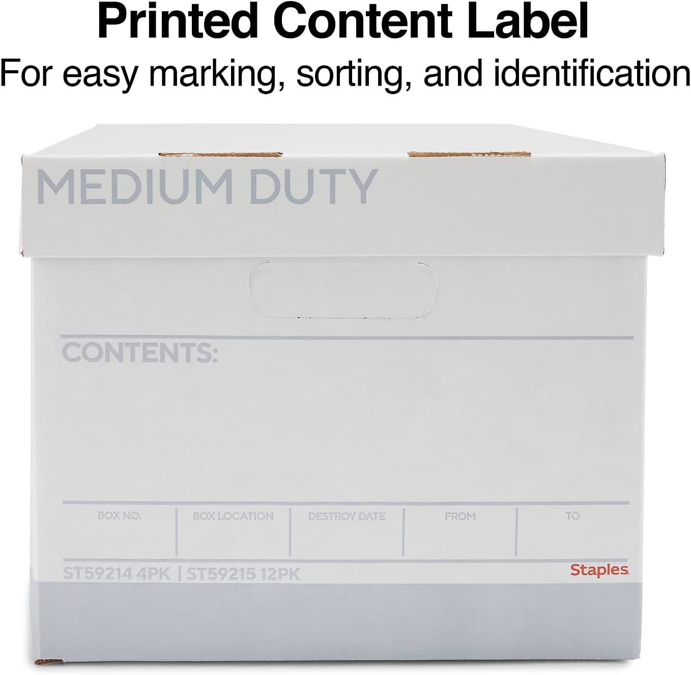STAPLES Storage & Filing Box, Medium-Duty with Handles & Removeable Lid, Letter Size Documents, Stackable, 12-Pack, White/Gray