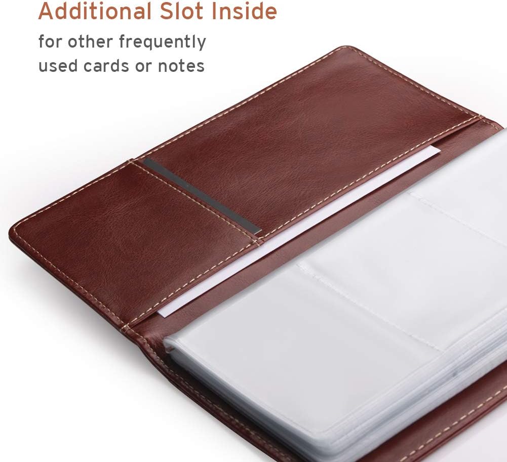 Sooez Leather Professional Business Card Book Holder Organizer, 240 Capacity Credit Card Booklet, PU Name Cards Holder Storage File for Men Women, 7.7 x 4.5 Inch, Black
