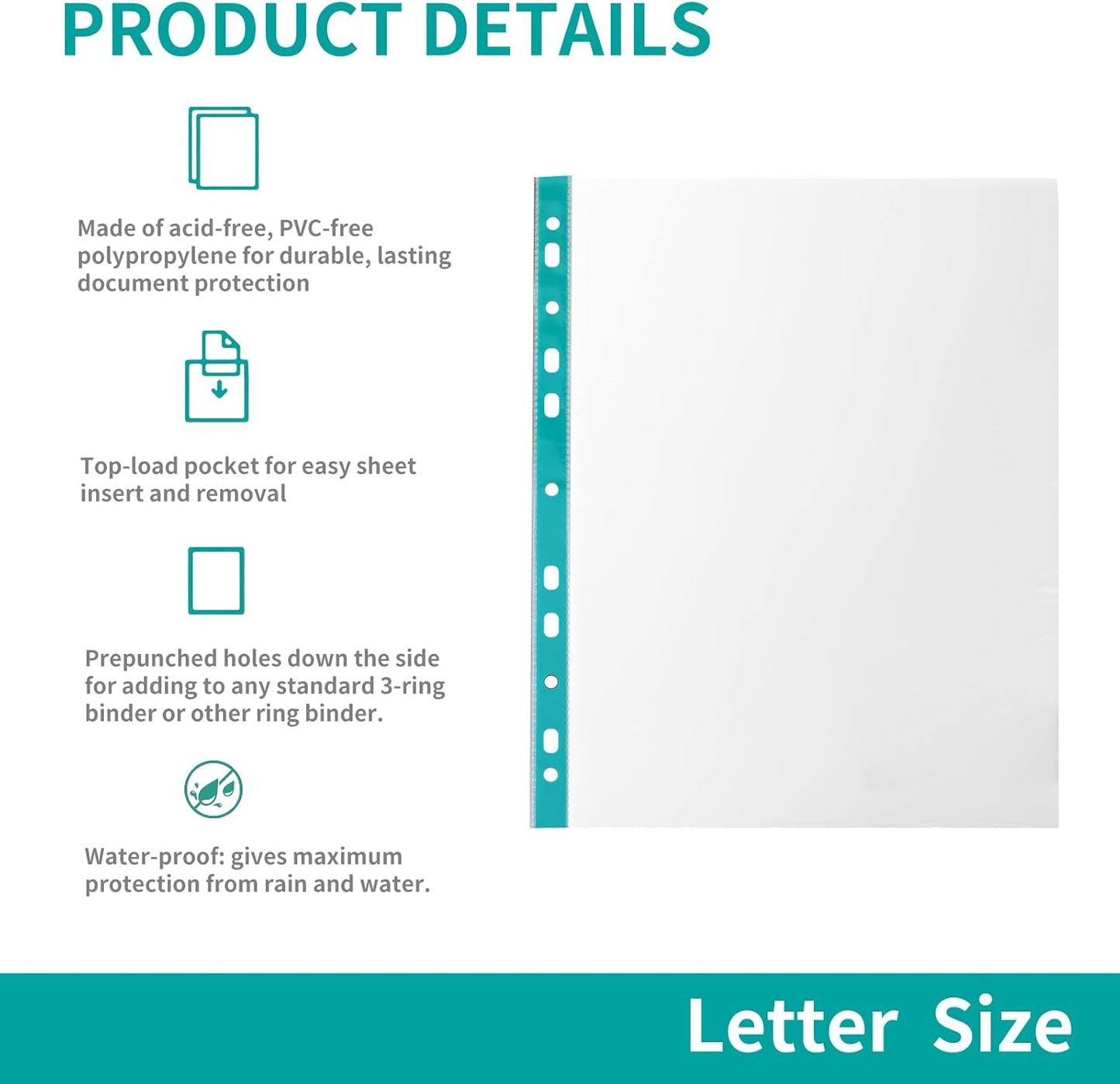 100 Pack Sheet Protectors for 3 Ring Binder 8.5 x 11 Clear Paper Sleeves Protector Plastic Page Protetors Document Protetors Sheet Protectors Heavy Duty Letter Size Plastic Sheets