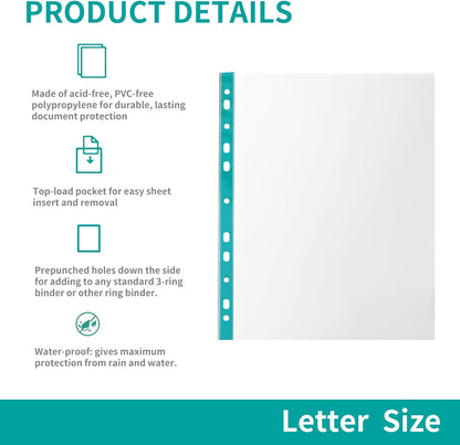 100 Pack Sheet Protectors for 3 Ring Binder 8.5 x 11 Clear Paper Sleeves Protector Plastic Page Protetors Document Protetors Sheet Protectors Heavy Duty Letter Size Plastic Sheets