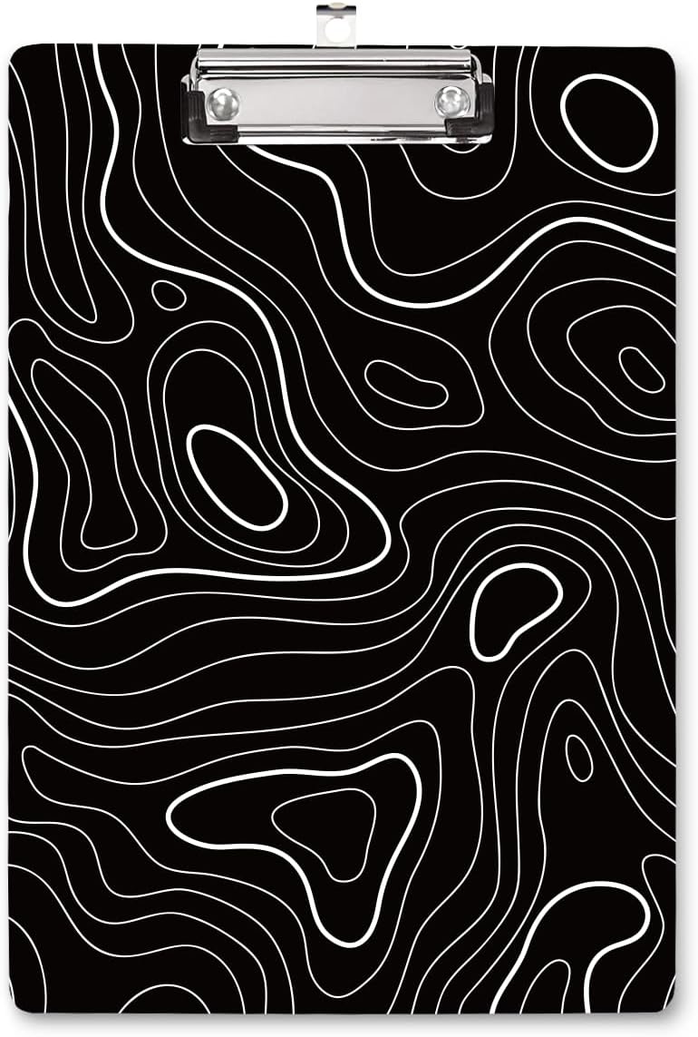 WAVEYU Fashion Cute Clipboard, Decorative Office Hardboard Wood Nursing Clip Board for Standard A4 Letter Size for Students, Women, Men, 12.5"x 9", Black+White02