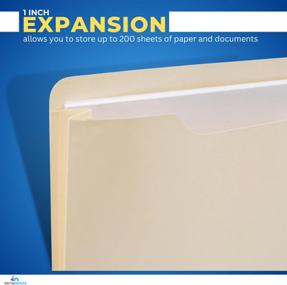 1InTheOffice File Jacket Folders, Manila, Letter Size, Reinforced Straight-Cut Tab, 1" Expansion, 50 Pack