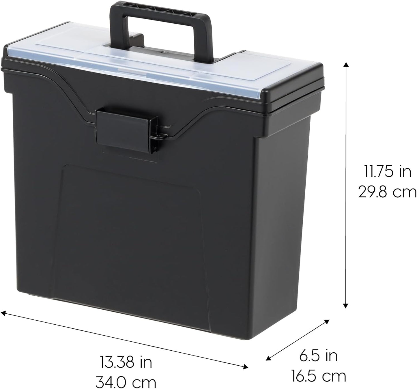 IRIS USA File Box with Lid File Organizer for Letter File w/Organizer-Lid, Plastic Mobile Filing Organizer, Water Resistant Document Box, Portable File Box with Handle, Secure Buckle, Lockable, Black