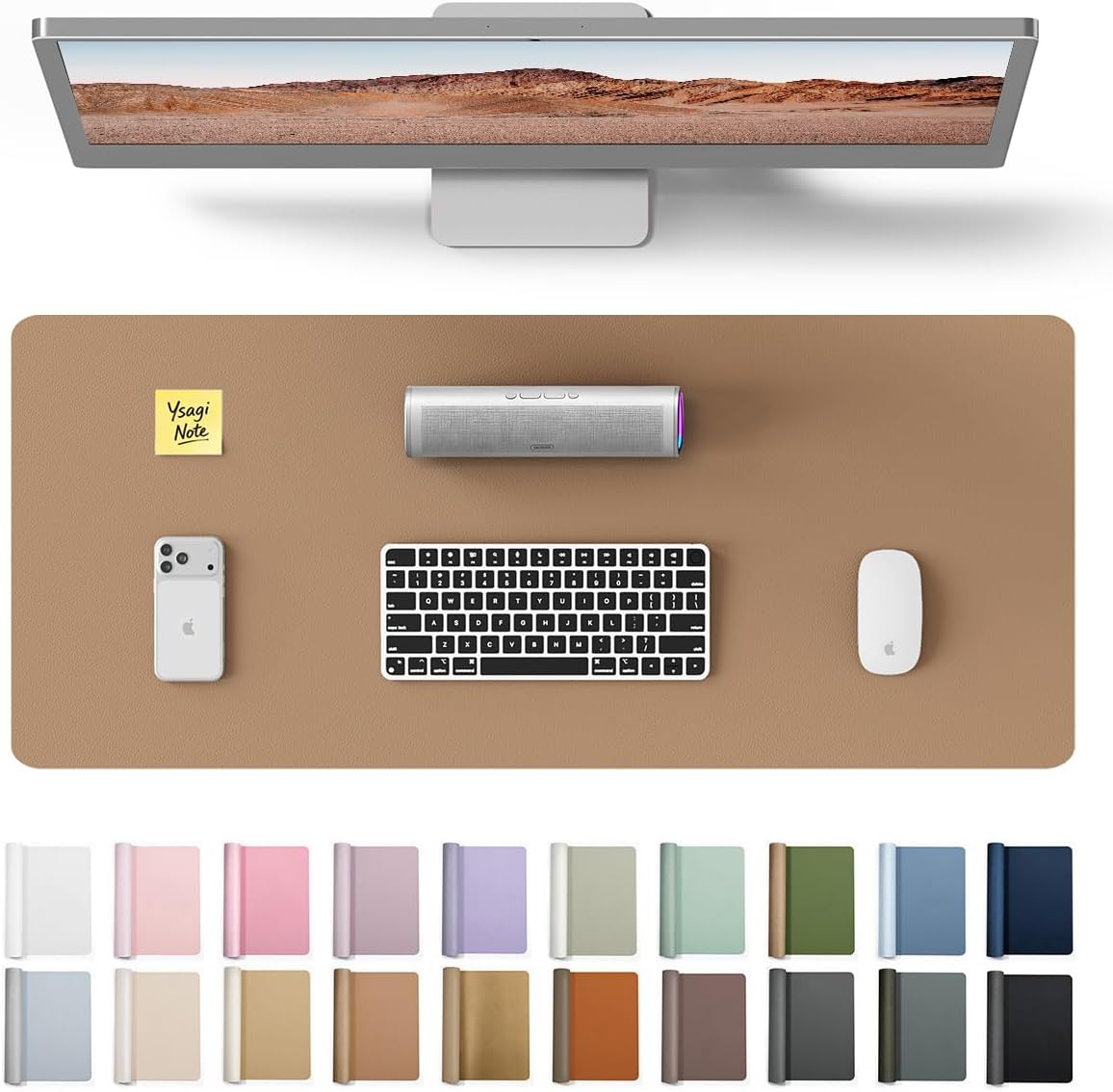 YSAGi Leather Office Desk Pad Protector, Large Mouse Pad, Non-Slip, PU Leather, Laptop Desk Blotter, Waterproof Writing Pad for Office and Home, Black, 23.6" x 13.8" - Colors A