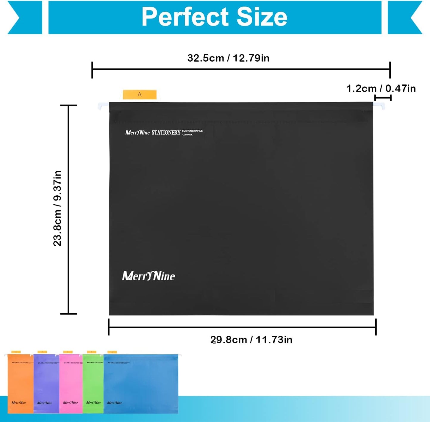 Merrynine Hanging File Folders Letter Size 15pcs, Polypropylene Filing Cabinet Folders Organizer with 1/5-Cut Tabs and Inserts, File Organizers for Office School Home Hospital, Black
