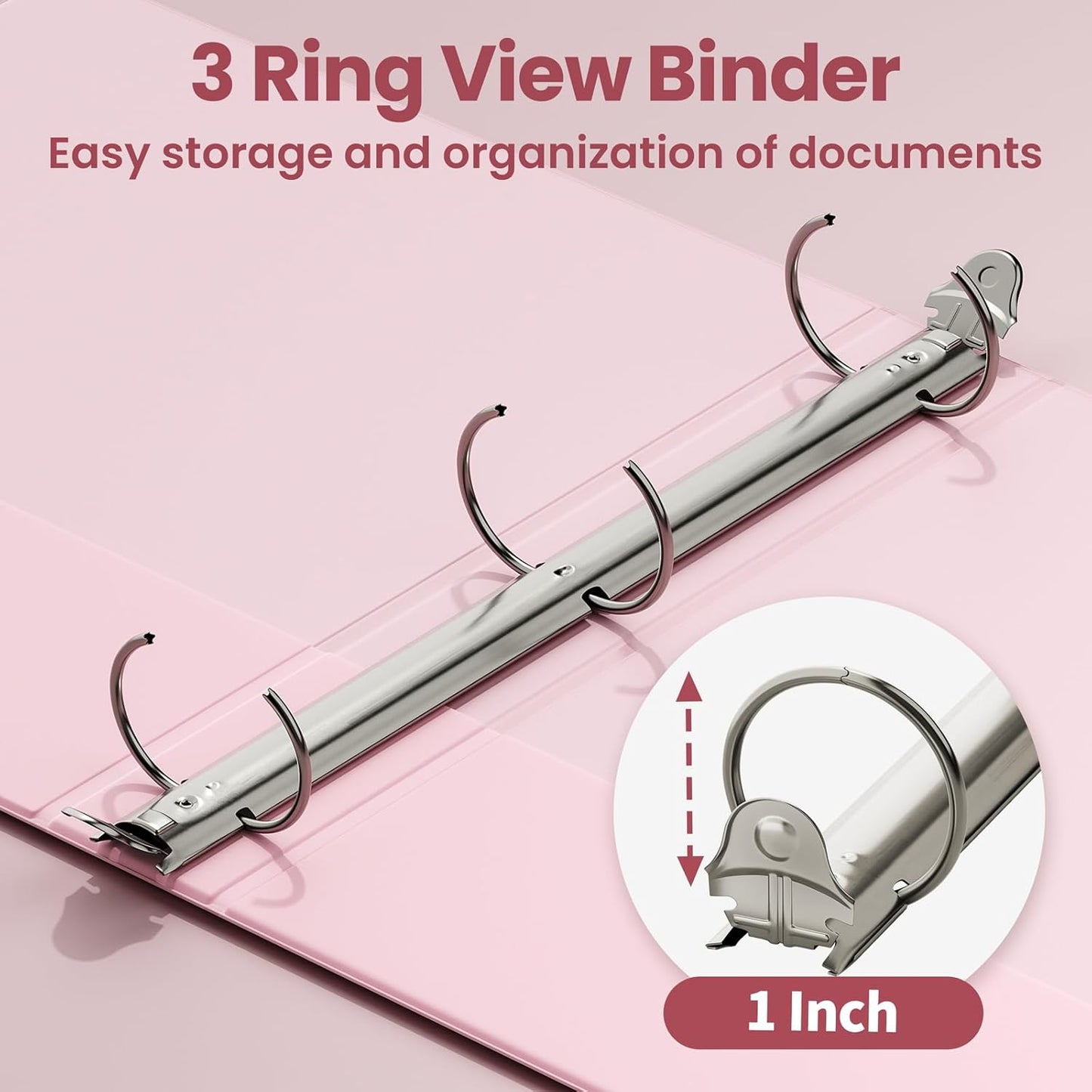 SUNEE 1 Inch Binders 3 Ring 6 Pack, Clear View Three Ring Binders PVC-Free (Fit 8.5x11 Inches) for School Binder or Office Binder Supplies, Classic 6 Colors