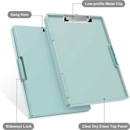 Piasoenc Clipboard with Storage, 8.5 x 11 Clip Boards with 2 Storage Case and A4 Paper Folder, Clear Dry Erase Top Panel, Heavy Duty Plastic, Folio & Side Opening, for Nurses, Teachers, Lawers,Black