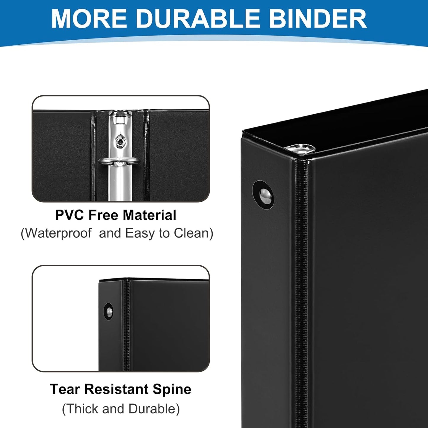 1/2 Inch 3-Ring Binder, 0.5-inch Round Ring Binder with 2 Inside Pockets, 12 Pack White Binders, Clear View CoverBinder Holds 8.5'' x 11''Paper for Office/Home/Back to School