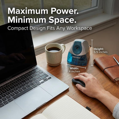 Bostitch Office Electric Pencil Sharpener for Classroom & Desk Use, Heavy-Duty Stall-Free Motor, High-Capacity Shavings Tray, Blue