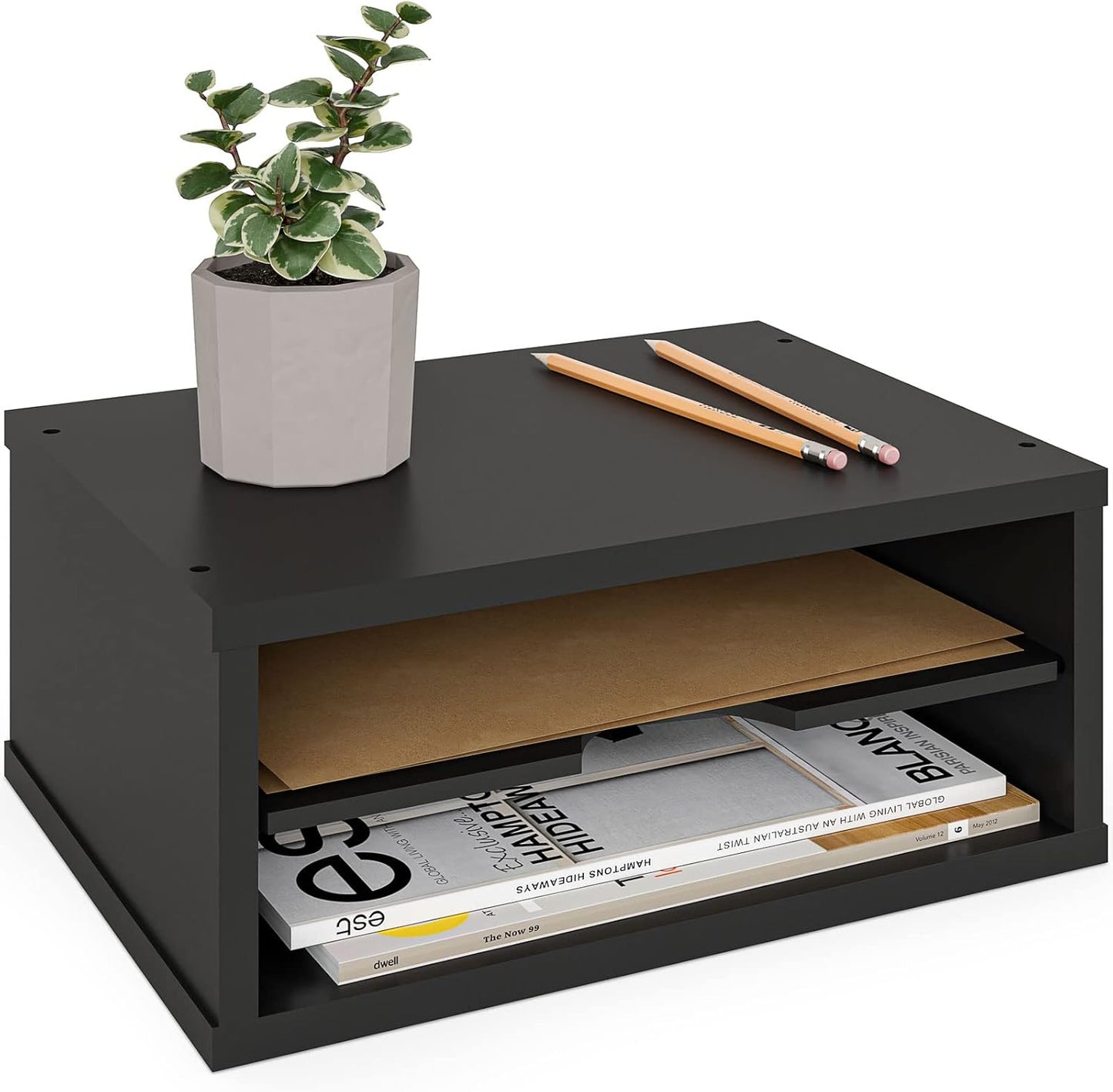 Ballucci File Organizer, 4-Tier Office Desk Organizer, Open Top Wood Paper Organizer for Classroom, Desktop Mail Sorter Paper Tray, Black