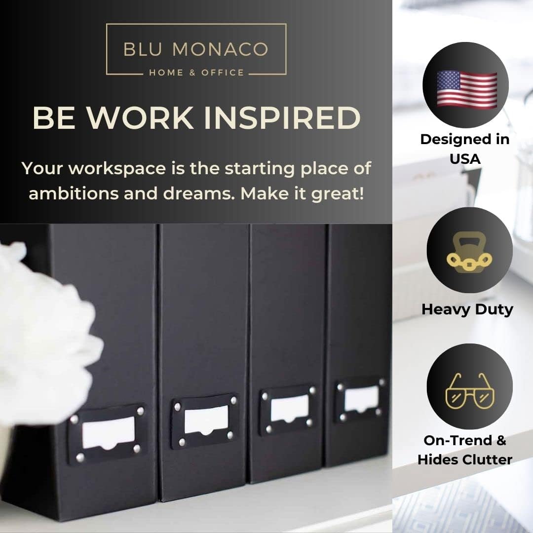 BLU MONACO Foldable Black Magazine File Holder | Set of 6 Cardboard Desk Organizer Boxes | Vertical Magazine File Holder | Standing File Holder | Office Classroom or Home