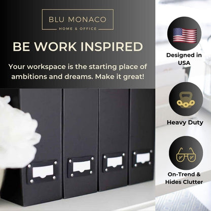 BLU MONACO Foldable Black Magazine File Holder | Set of 6 Cardboard Desk Organizer Boxes | Vertical Magazine File Holder | Standing File Holder | Office Classroom or Home