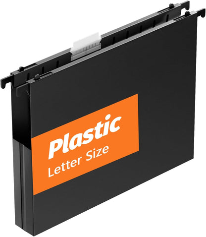 SHUTEX Extra Capacity Plastic Hanging File Folders,12 Pack Reinforced Hang Folder,Heavy Duty 1 Inch Expansion,Filing Cabinet Folders Letter Size for Bulk Files/Medical Charts, Black