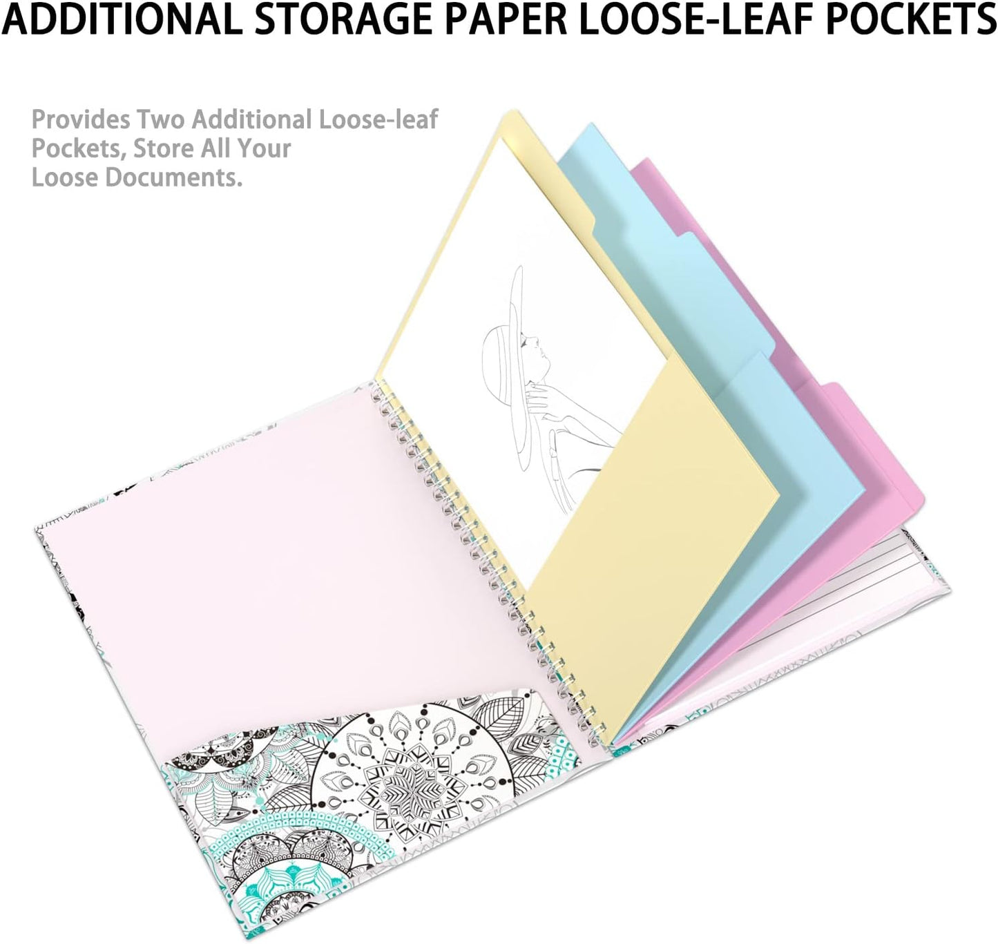 Rimilak Spiral Clipboards Folio with Refillable Lined Notepad, 14.5 x 9.8 In, Hardcover Cover with 5 Interior Pockets, Elastic Band and Pen Loop Series. Cute Stylish Clipfolio, Daisy Flower