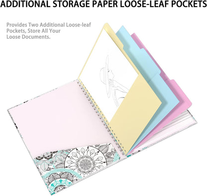 Rimilak Spiral Clipboards Folio with Refillable Lined Notepad, 14.5 x 9.8 In, Hardcover Cover with 5 Interior Pockets, Elastic Band and Pen Loop Series. Cute Stylish Clipfolio, Daisy Flower