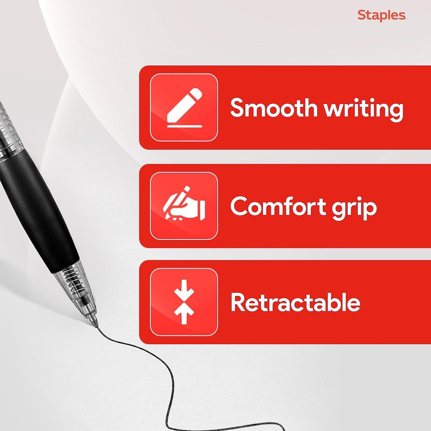 STAPLES Retractable Ballpoint Pens, Fine Point, Black Ink, 12 Pack – Smooth, Reliable Writing Pens for Office & School Use