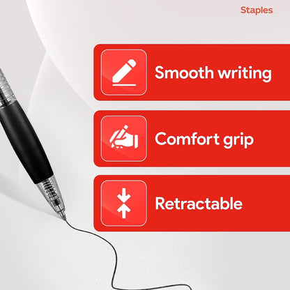 STAPLES Retractable Ballpoint Pens, Fine Point, Black Ink, 12 Pack – Smooth, Reliable Writing Pens for Office & School Use