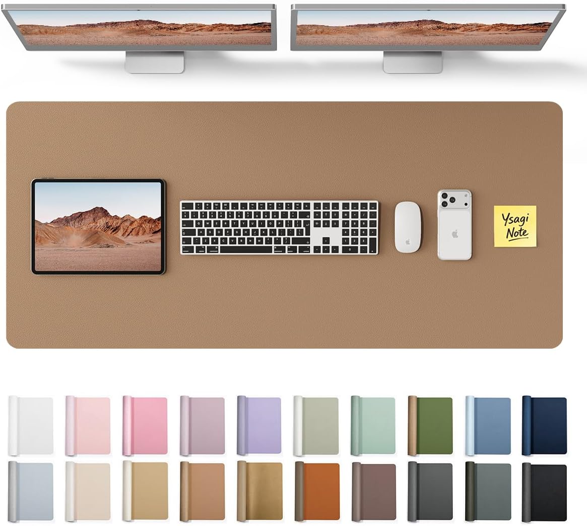 YSAGi Leather Office Desk Pad Protector, Large Mouse Pad, Non-Slip, PU Leather, Laptop Desk Blotter, Waterproof Writing Pad for Office and Home, Black, 23.6" x 13.8" - Colors A
