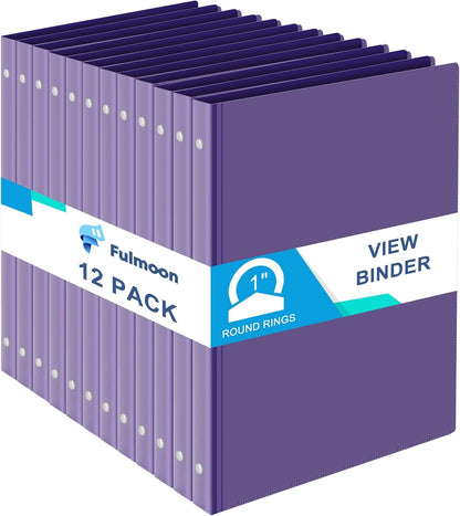 Fulmoon 12 Pcs Economy View 3 Ring Plastic Binder 12.2 x 9.8 Inch Plastic Round Ring Binders with Pockets Notebinder for Meetings for Home, Office, School(White, 1/2 Inch)