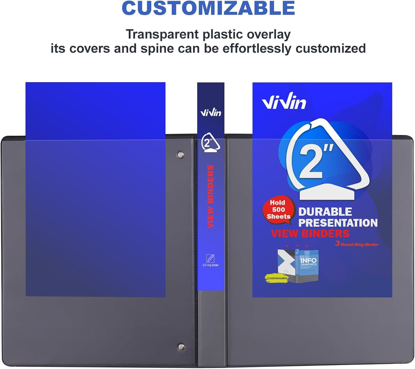 3 Ring Binder 1-1/2 Inch, ViVin Sturdy 1.5"-Slant D Ring Binder with 2 Interior Pockets, Clear View Cover, PVC-Free, Fits 350 Sheets of US Letter Size Paper (6 Pack, White)